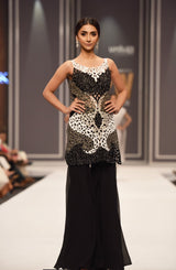 Black Hand-Beaded Chiffon Salwar Kameez (3-Piece) - Image 5