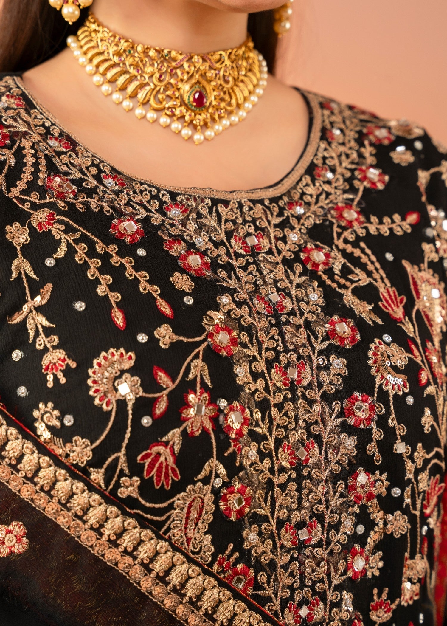Black Embroidered Chiffon Kurta Set (3-Piece) - Image 8