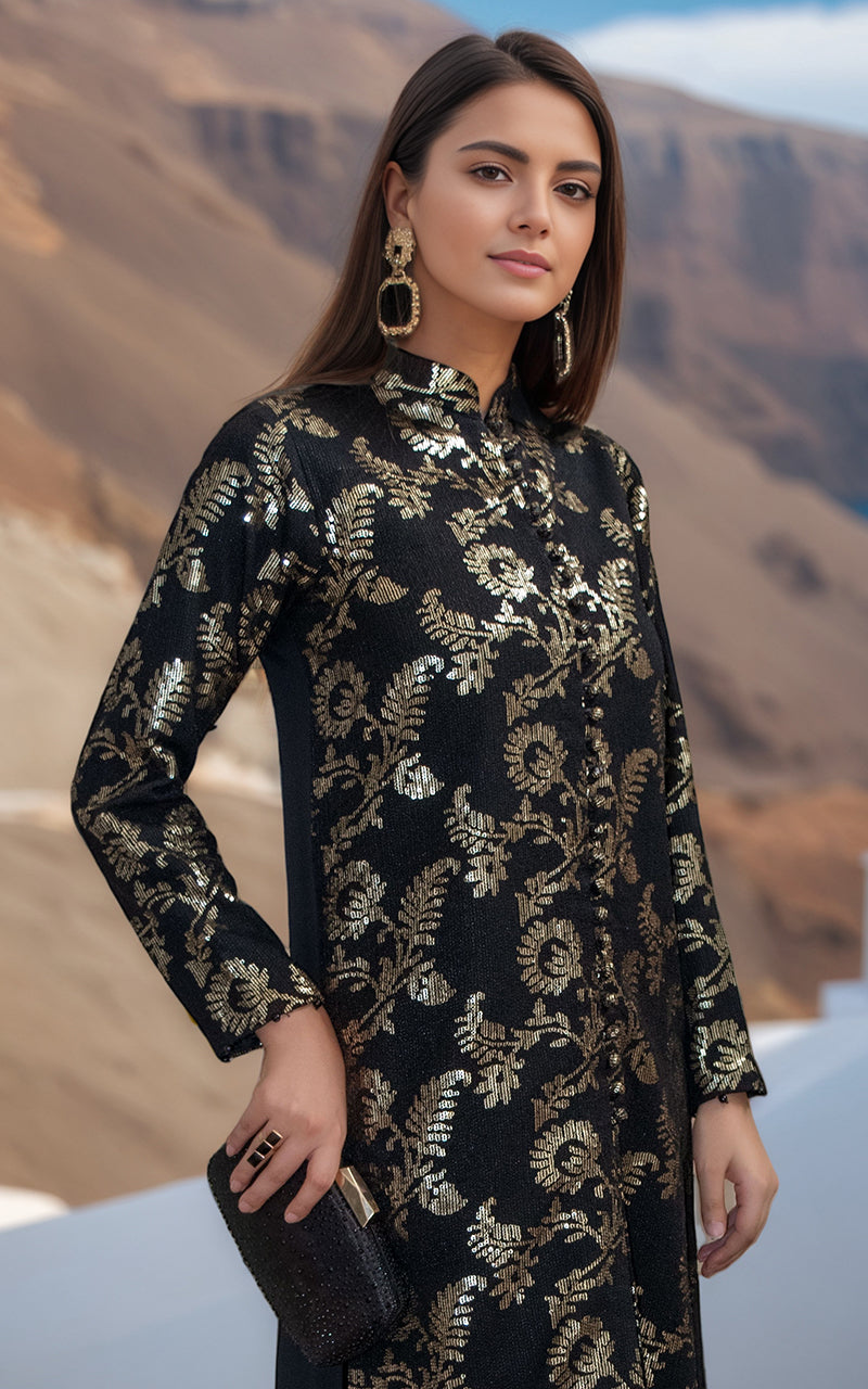 Pakistani Black Embroidered Chiffon Salwar Kameez (2-Piece) - Image 3