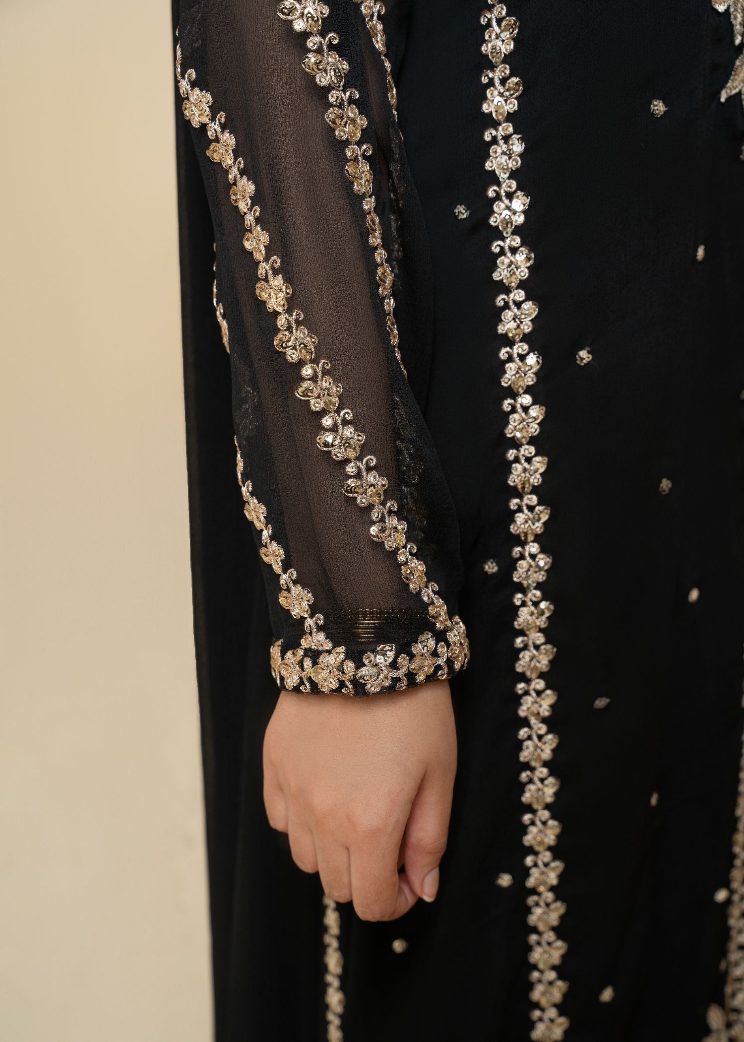 Black Embroidered Chiffon 3-Piece Kurta Set - Image 7
