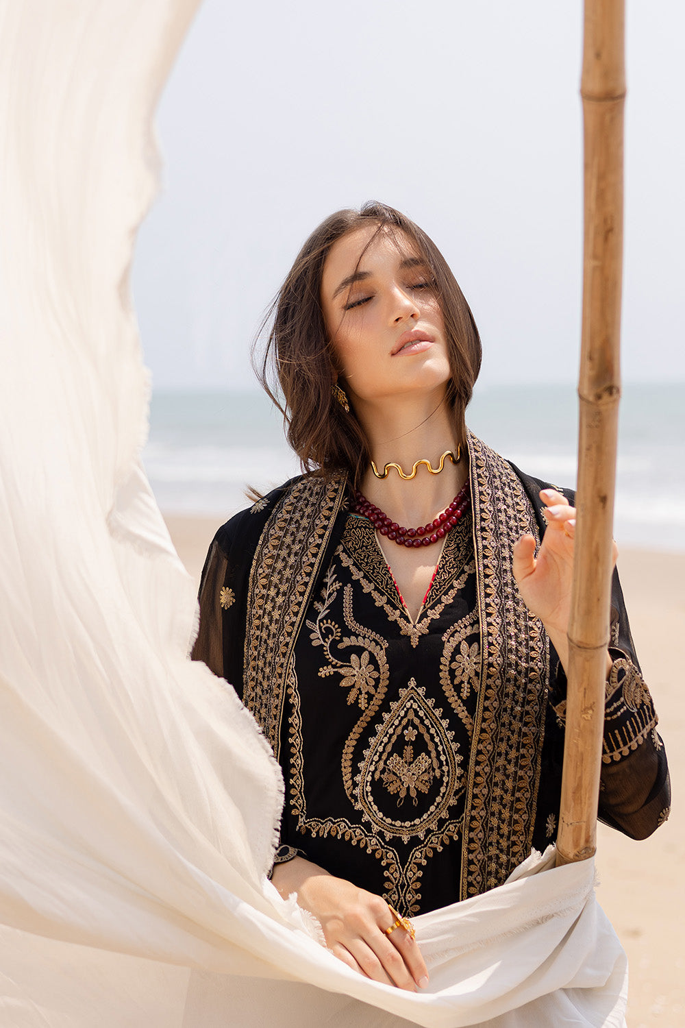 Pakistani Black Embroidered Chiffon & Organza 3-Piece Suit - Image 6