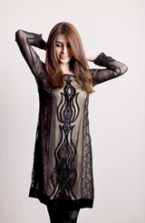 Black Embroidered Chiffon Tunic with Raw Silk Pants (2-Piece) - Image 3