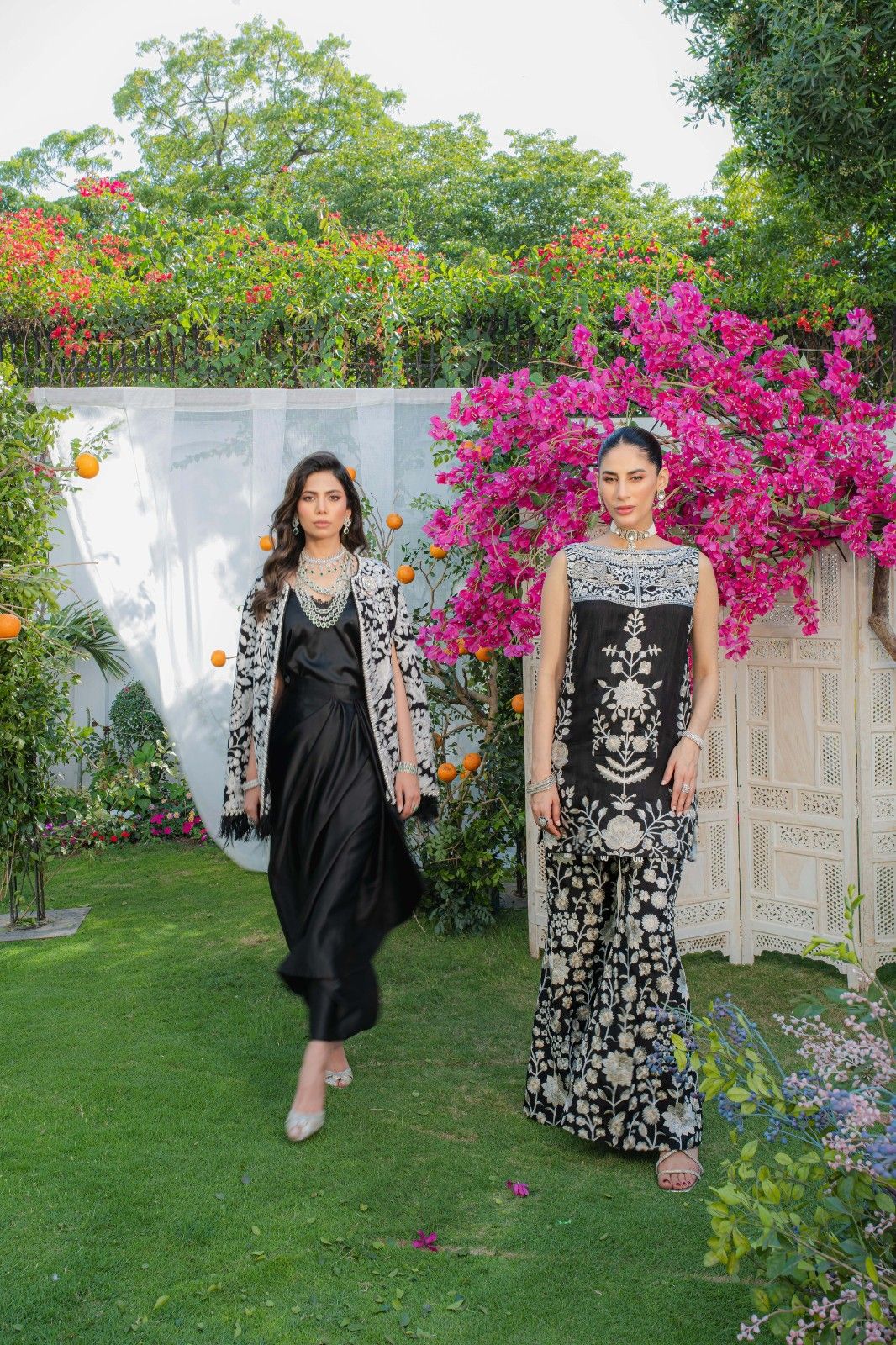 Pakistani Black Embroidered Chiffon Silk Kurta Set (2-Piece) - Image 6