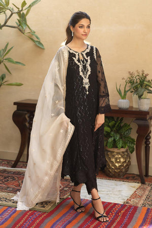 Black Sequined Chiffon Salwar Kameez (3-Piece) - Image 1