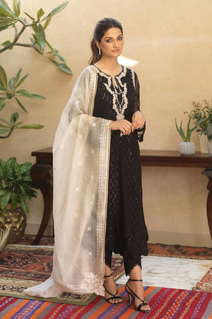 Black Sequined Chiffon Salwar Kameez (3-Piece) - Image 2