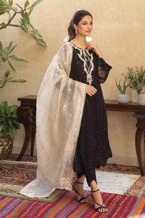 Black Sequined Chiffon Salwar Kameez (3-Piece) - Image 3