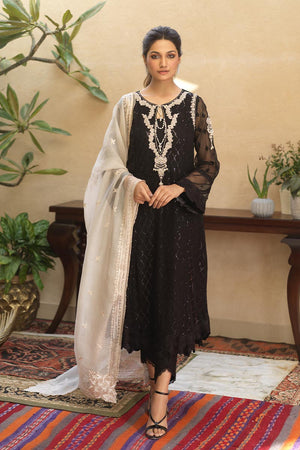 Black Sequined Chiffon Salwar Kameez (3-Piece) - Image 4