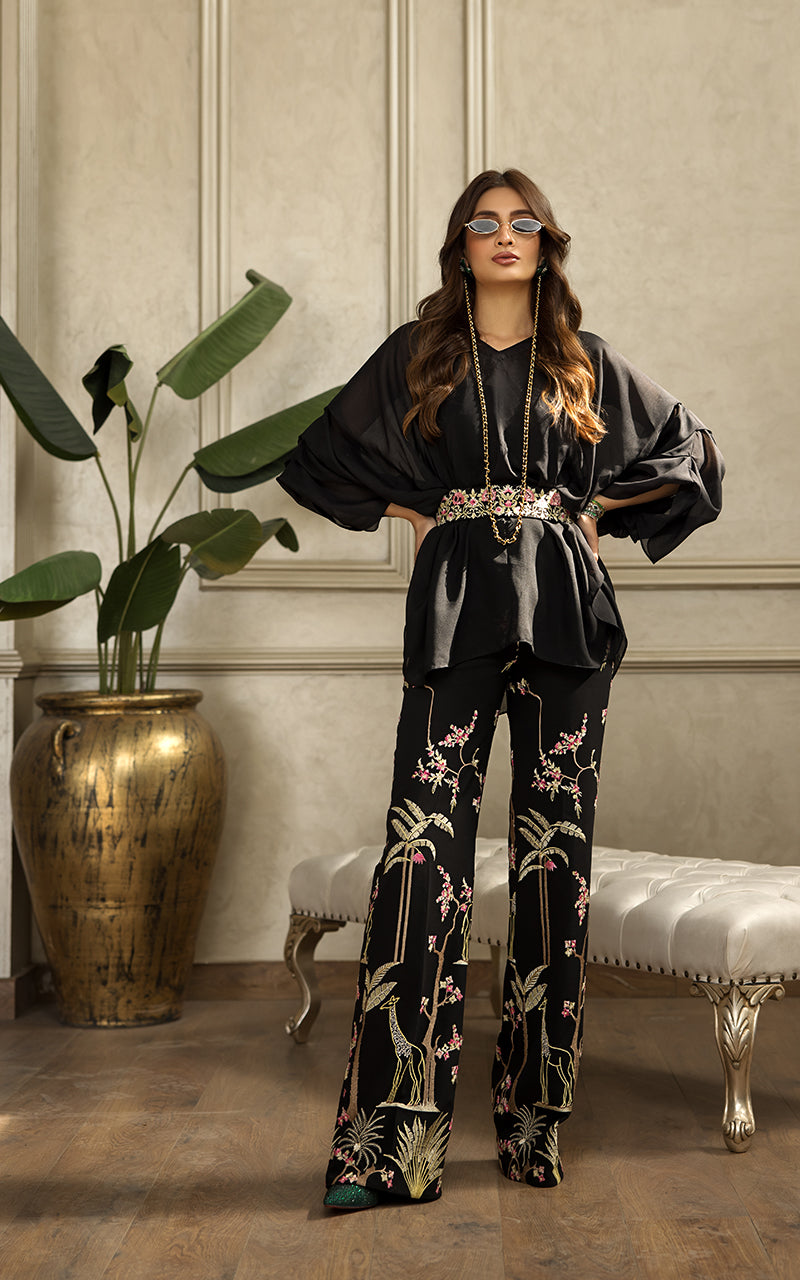 Black Embroidered Chiffon Salwar Kameez (2-Piece) - Image 1