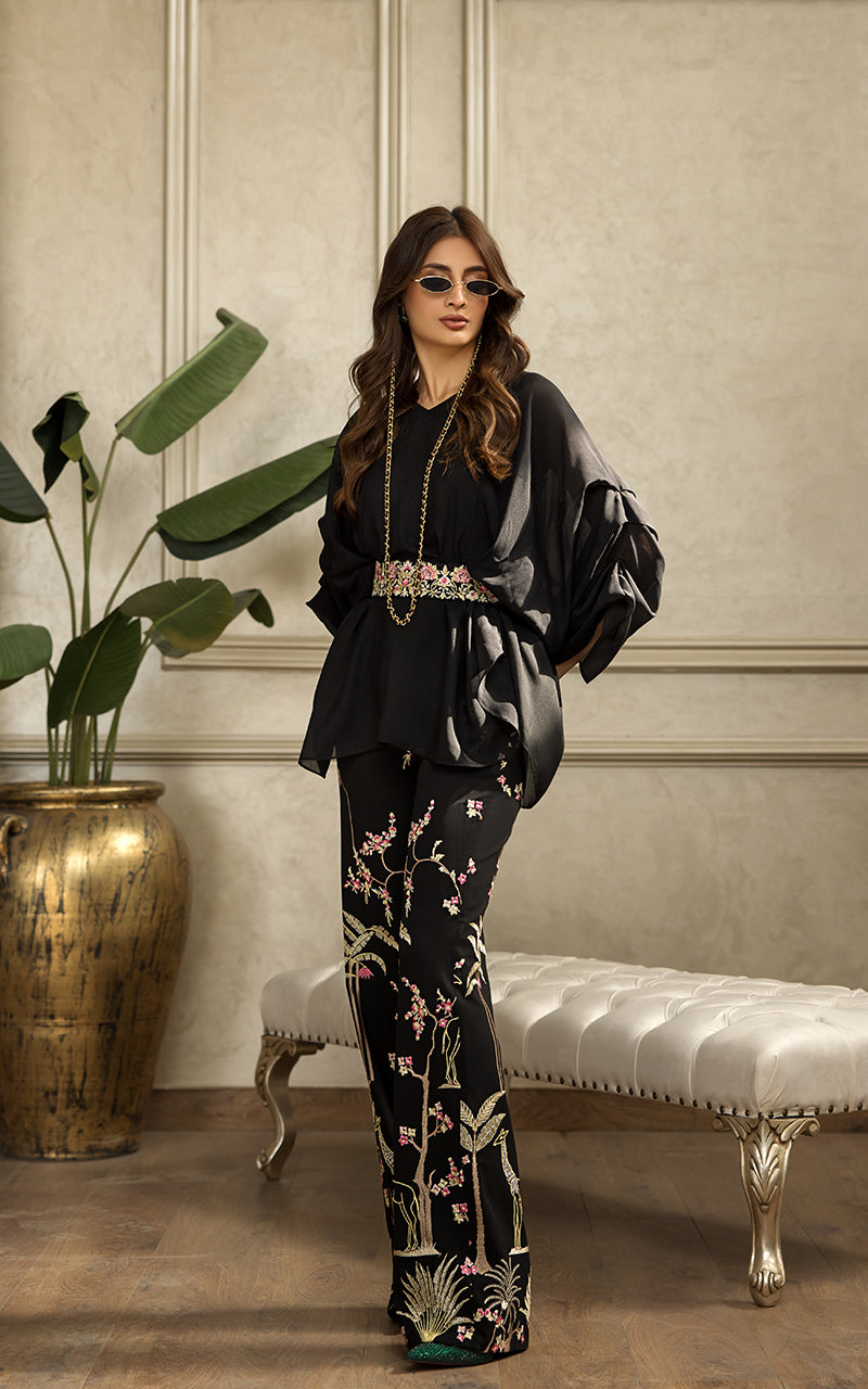 Black Embroidered Chiffon Salwar Kameez (2-Piece) - Image 6