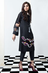 Black Embroidered Chiffon Organza Salwar Kameez (2-Piece) - Image 2