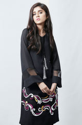 Black Embroidered Chiffon Organza Salwar Kameez (2-Piece) - Image 3