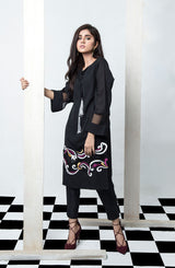 Black Embroidered Chiffon Organza Salwar Kameez (2-Piece) - Image 4