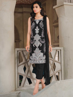 Pakistani Black Zardozi Swarovski Chiffon Silk Salwar Kameez (3-Piece) - Image 1