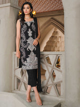 Pakistani Black Zardozi Swarovski Chiffon Silk Salwar Kameez (3-Piece) - Image 4
