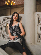 Pakistani Black Zardozi Swarovski Chiffon Silk Salwar Kameez (3-Piece) - Image 6