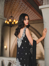 Pakistani Black Zardozi Swarovski Chiffon Silk Salwar Kameez (3-Piece) - Image 7