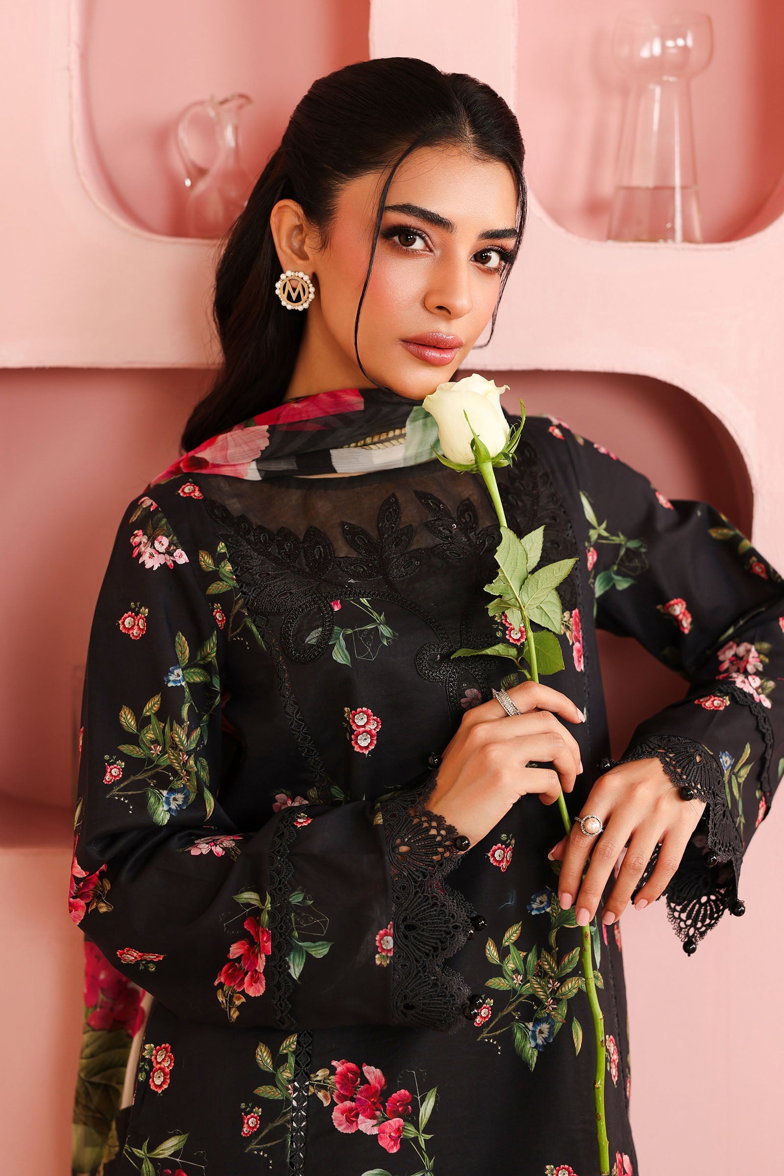 Black Embroidered Cotton 3-Piece Suit - Image 2