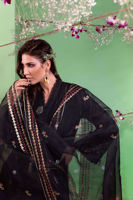 Black Crystal Cotton Net Salwar Kameez (3-Piece) - Image 5