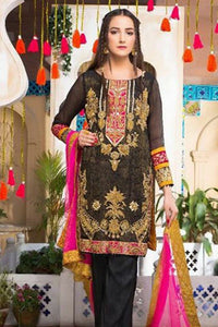 Black Embroidered Cotton Net Salwar Kameez (3-Piece) - Image 2