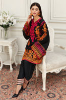 Black Kashmiri Embroidered Cotton Net Salwar Kameez (2-Piece) - Image 4