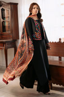 Pakistani Black Embroidered Cotton Net Jacket Set (3-Piece) - Image 3