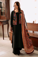 Pakistani Black Embroidered Cotton Net Jacket Set (3-Piece) - Image 4
