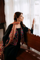 Pakistani Black Embroidered Cotton Net Jacket Set (3-Piece) - Image 5