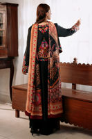 Pakistani Black Embroidered Cotton Net Jacket Set (3-Piece) - Image 6