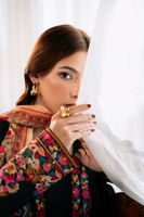 Pakistani Black Embroidered Cotton Net Jacket Set (3-Piece) - Image 7