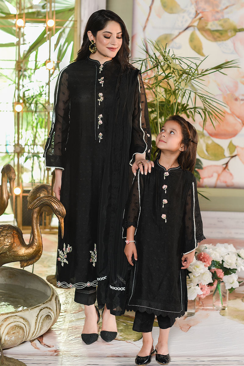Pakistani Black Embroidered Cotton Net Salwar Kameez (3-Piece) - Image 1