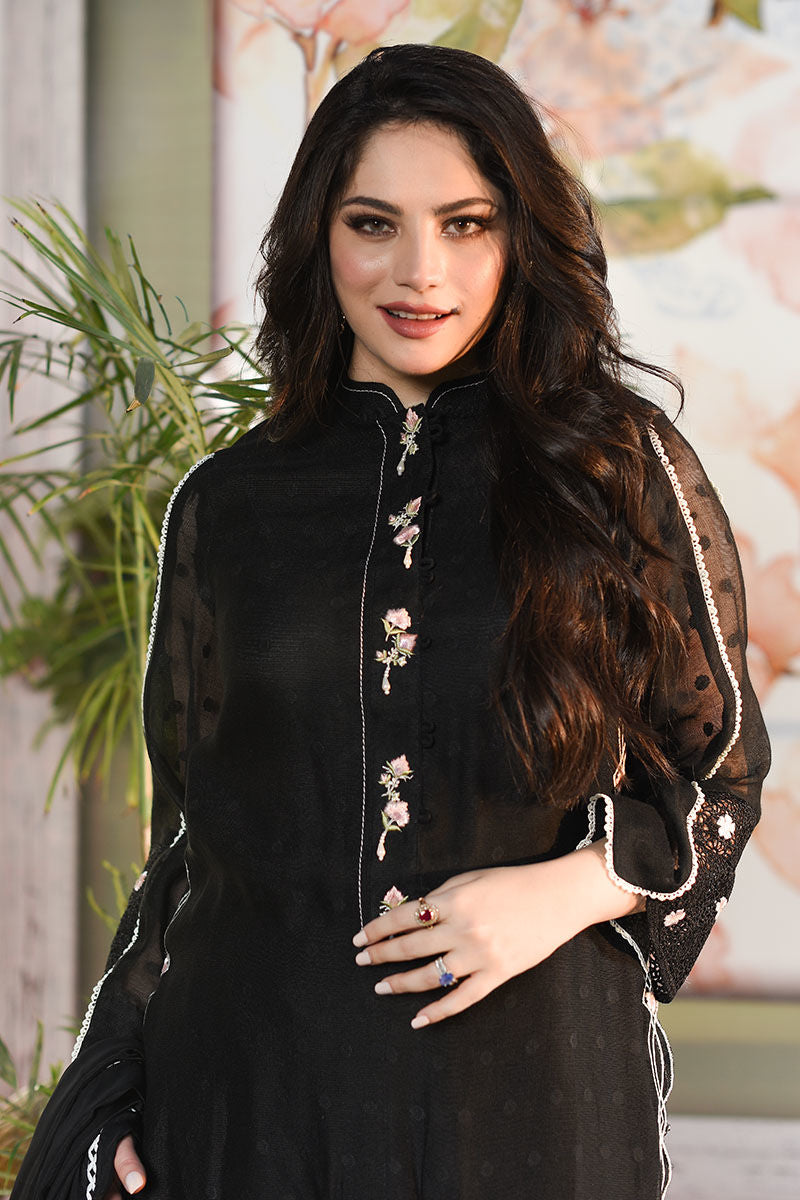 Pakistani Black Embroidered Cotton Net Salwar Kameez (3-Piece) - Image 6