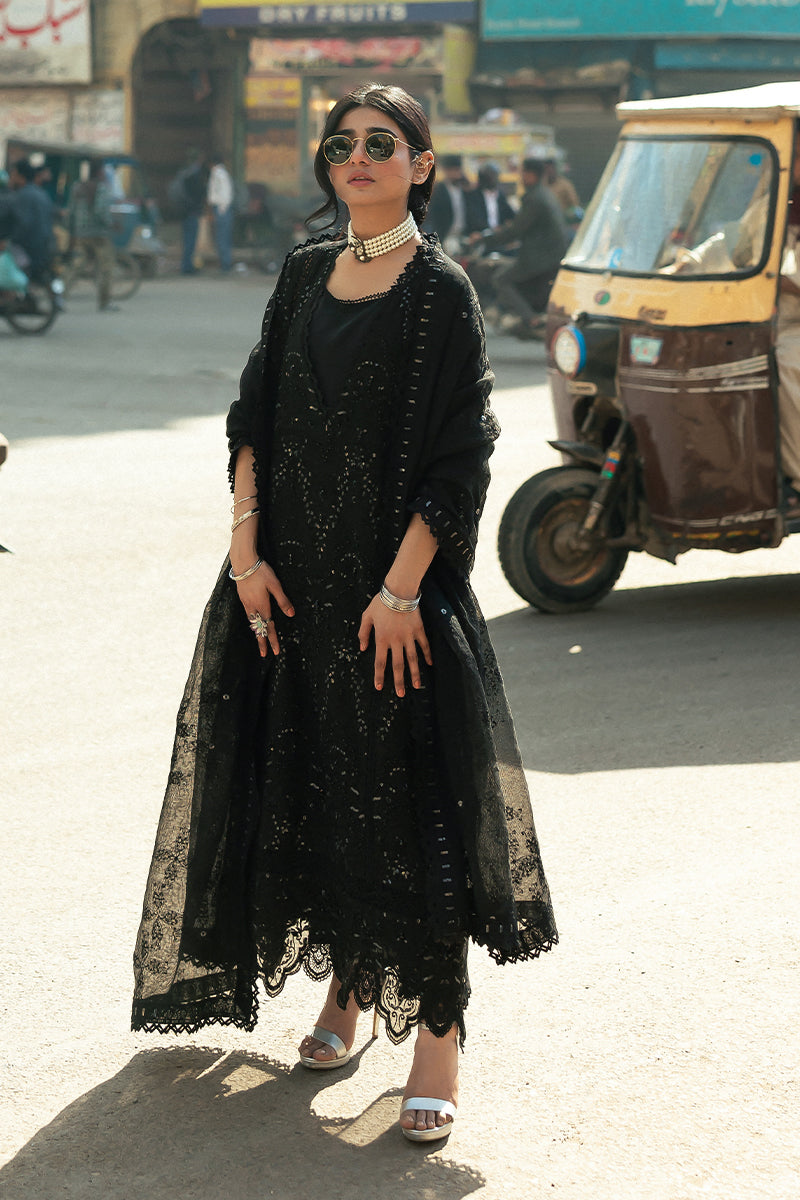 Pakistani Black Embroidered Cotton Net Salwar Kameez (3-Piece) - Image 10