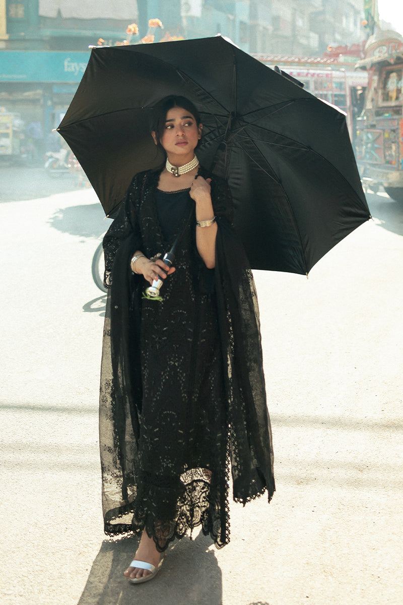 Pakistani Black Embroidered Cotton Net Salwar Kameez (3-Piece) - Image 6