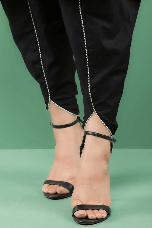 Pakistani Black Pearl & Lace Cotton Salwar Kameez (2-Piece) - Image 1