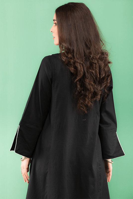 Pakistani Black Pearl & Lace Cotton Salwar Kameez (2-Piece) - Image 4