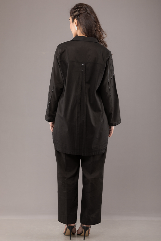 Pakistani Black Pearl-Detail Cotton Salwar Kameez (2-Piece) - Image 1