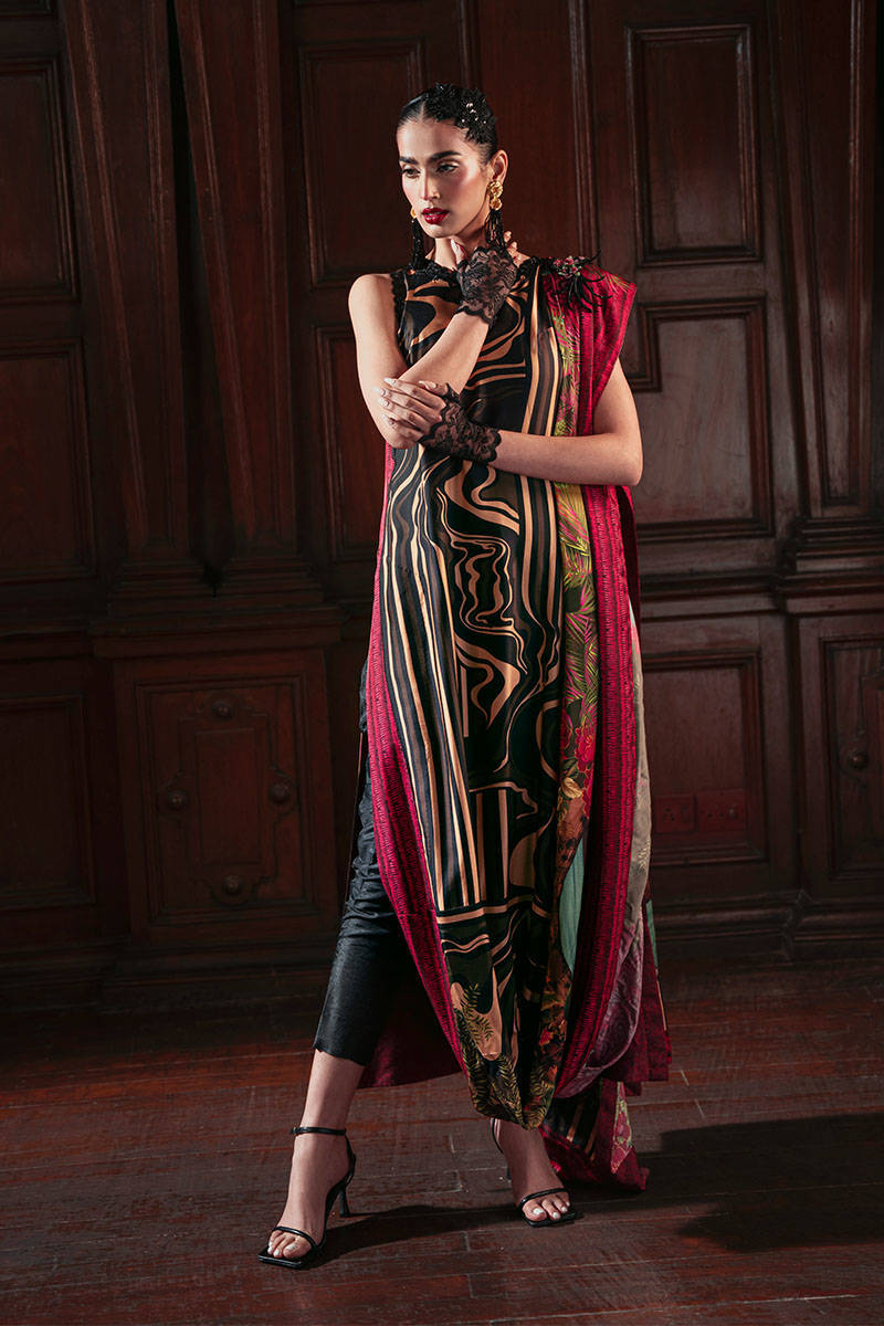 Black Hand-Embellished Cotton Satin Salwar Kameez (2-Piece) - Image 1