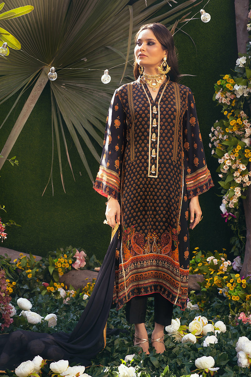 Black Zardozi Pure Crepe Silk Kurta (3-Piece) - Image 2