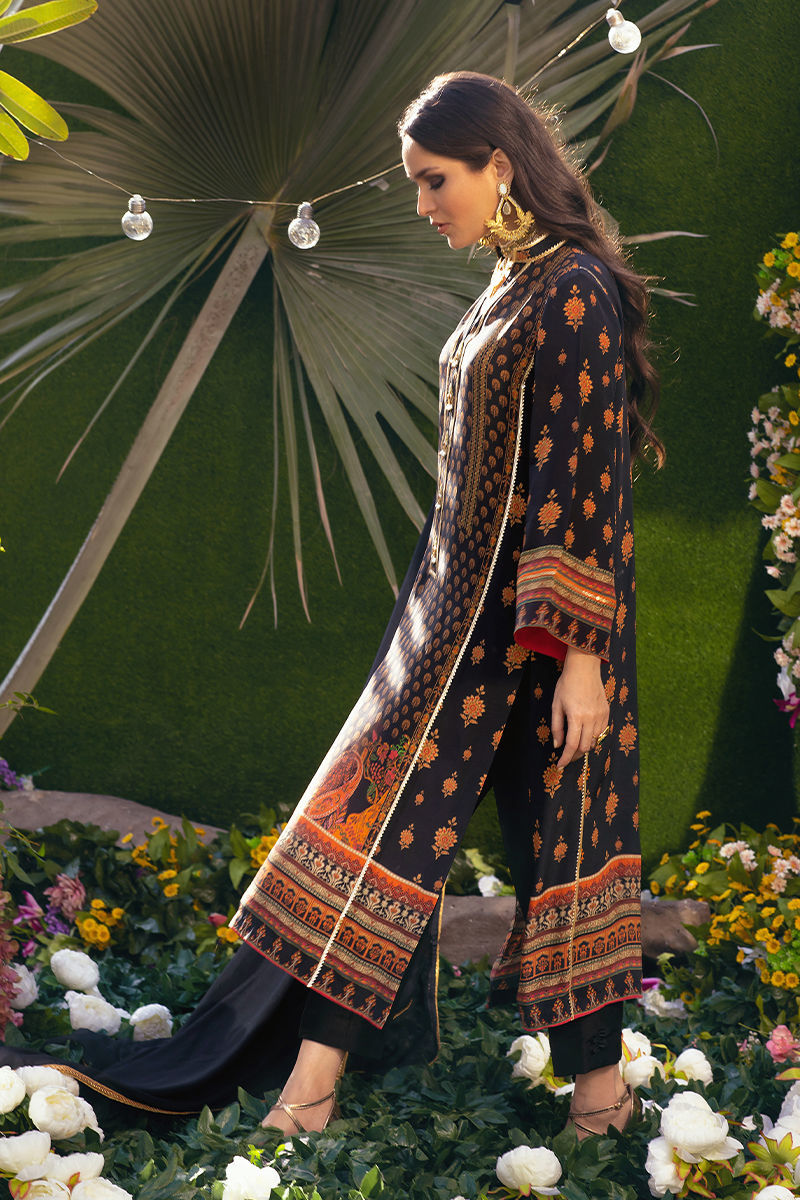 Black Zardozi Pure Crepe Silk Kurta (3-Piece) - Image 5