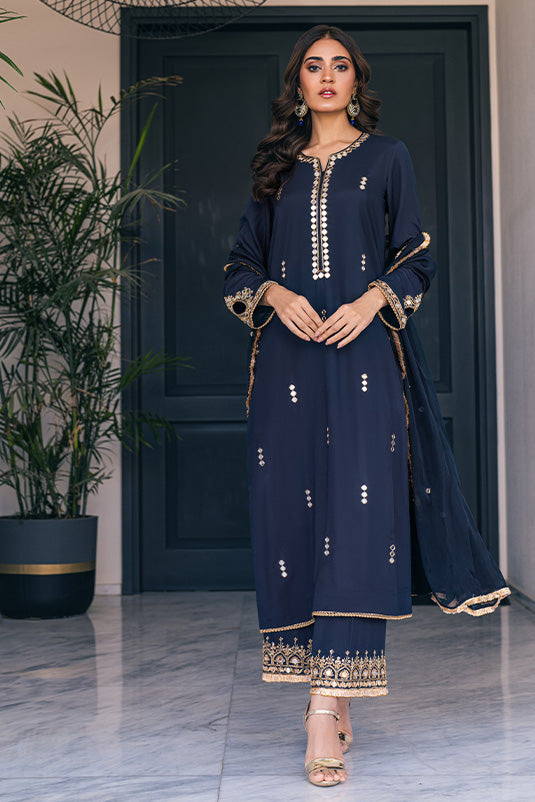 Pakistani Black Mirror & Zardozi Crepe Silk Salwar Kameez (3-Piece) - Image 4