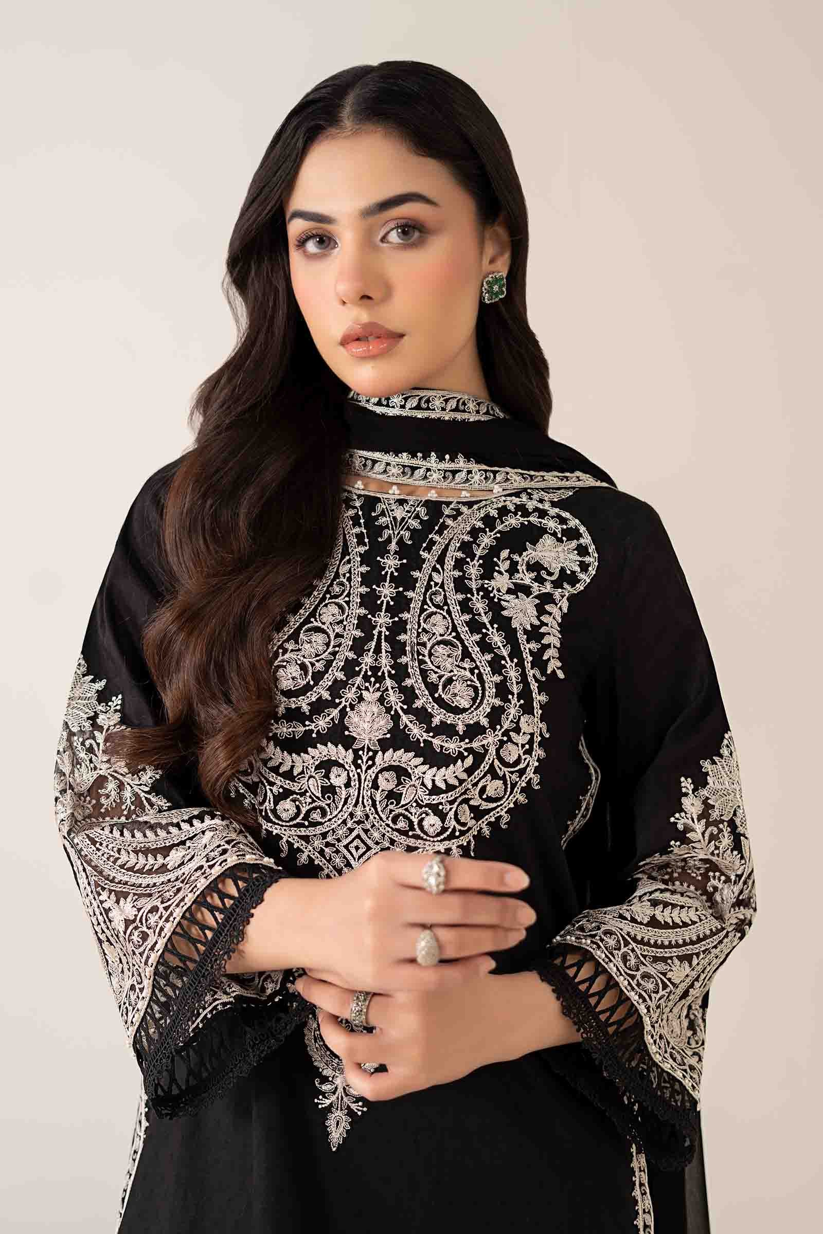 Black Embroidered Dobby Salwar Kameez (3-Piece) - Image 2