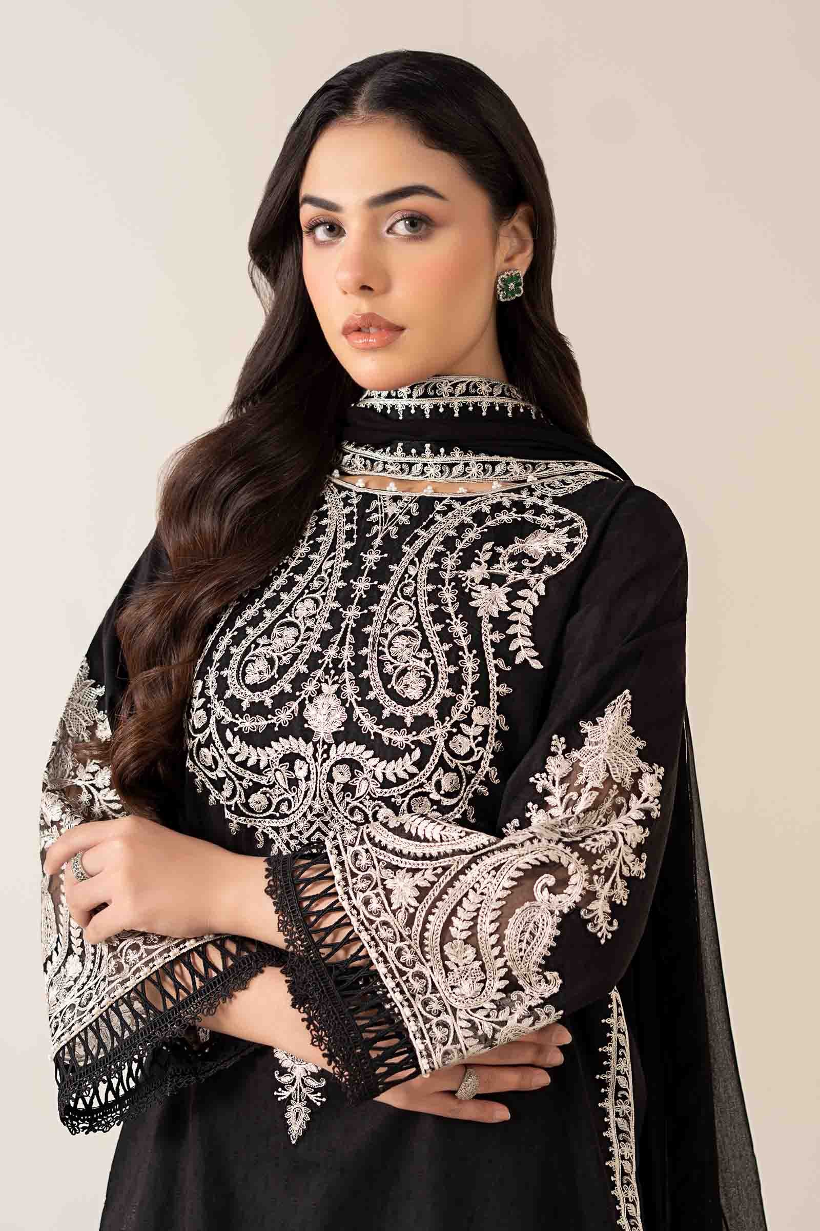 Black Embroidered Dobby Salwar Kameez (3-Piece) - Image 3