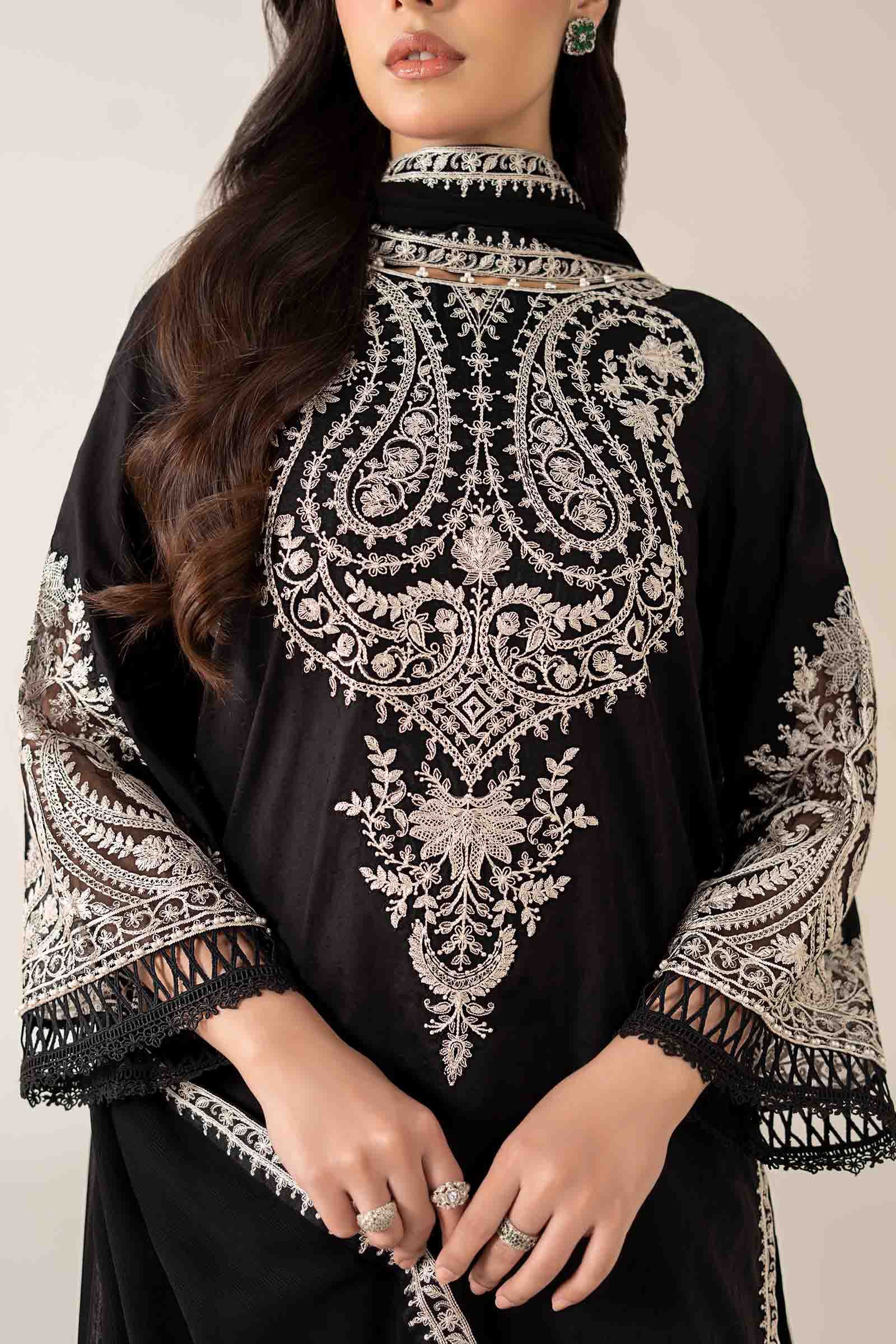 Black Embroidered Dobby Salwar Kameez (3-Piece) - Image 4