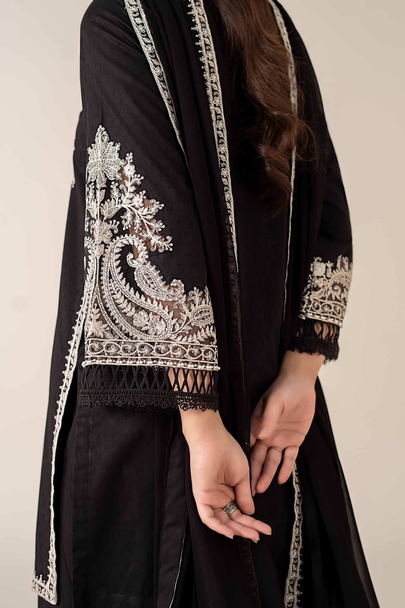 Black Embroidered Dobby Salwar Kameez (3-Piece) - Image 5