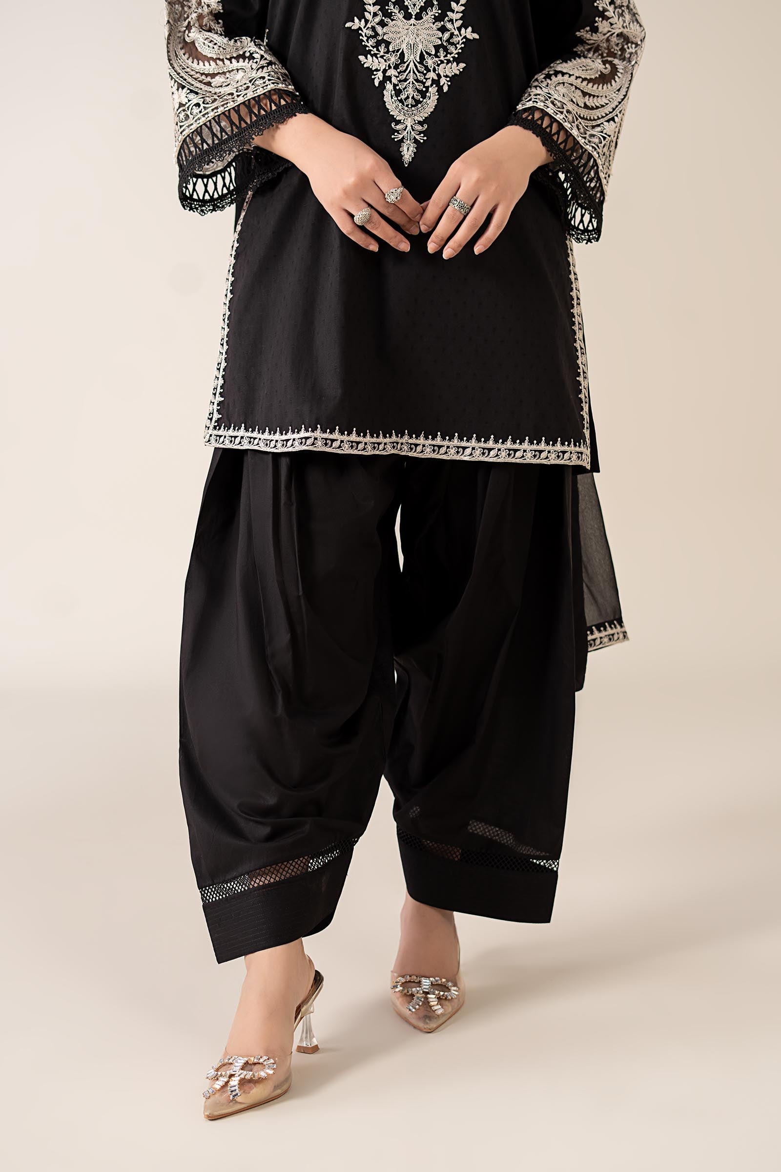 Black Embroidered Dobby Salwar Kameez (3-Piece) - Image 6
