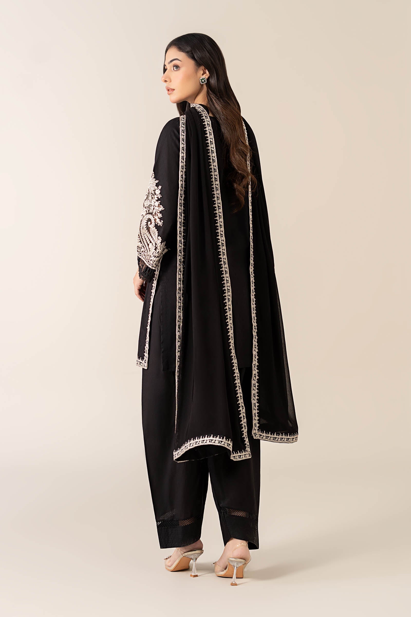 Black Embroidered Dobby Salwar Kameez (3-Piece) - Image 8