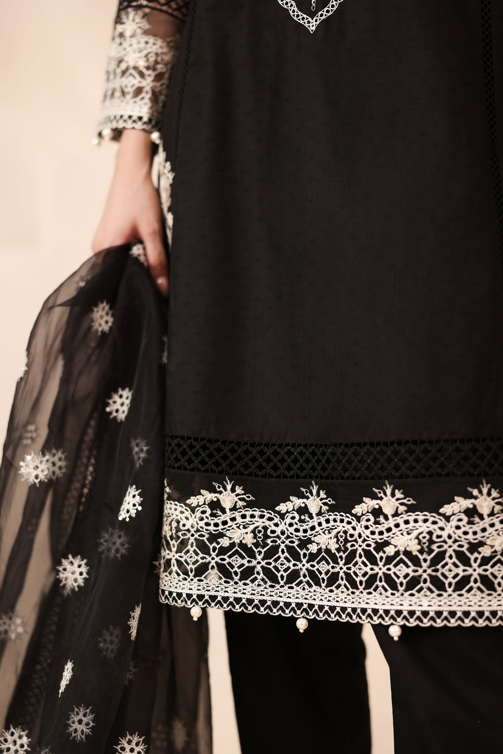 Black Embroidered Dobby 3-Piece Suit - Image 6