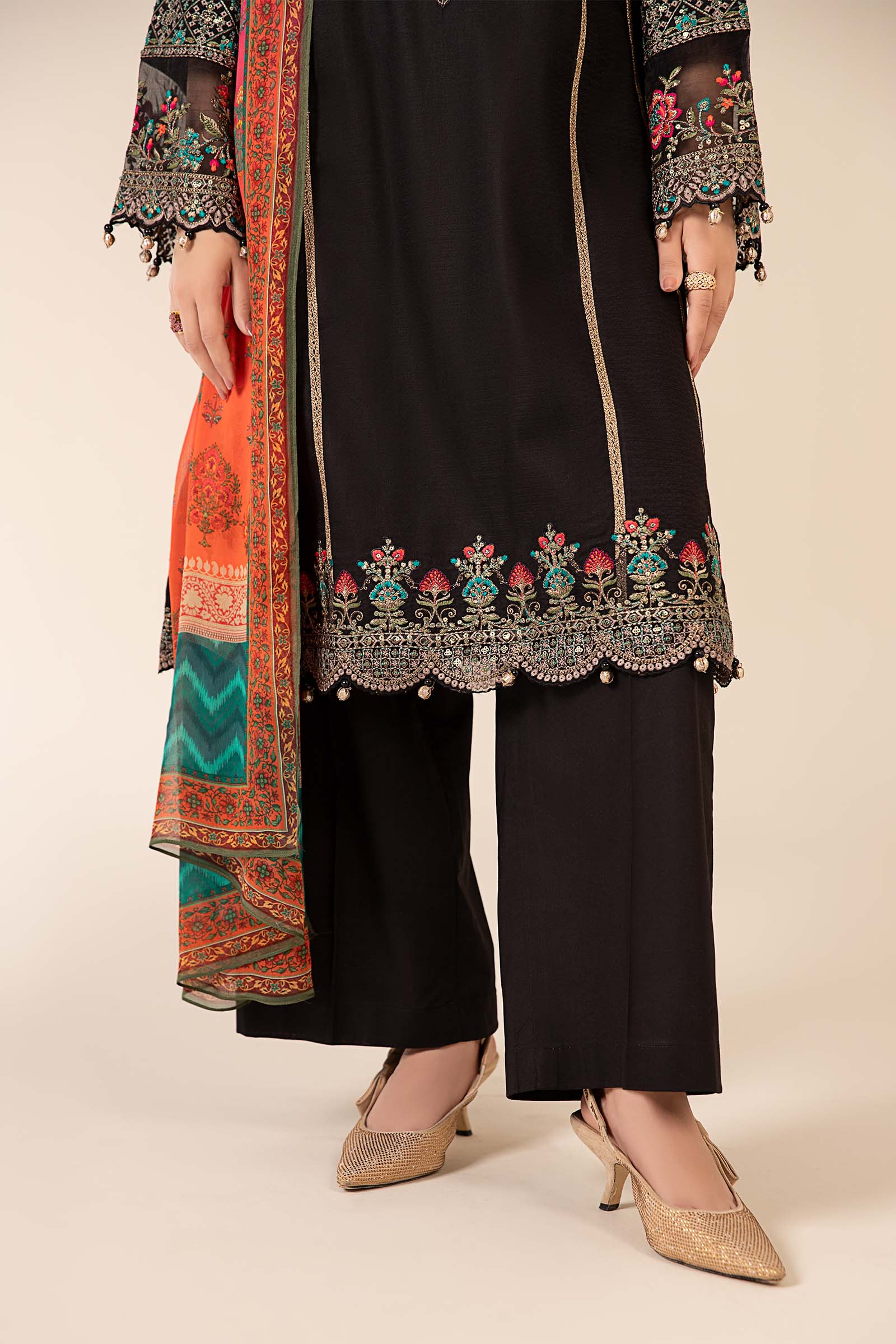Black Embroidered Dobby Salwar Kameez (3-Piece) - Image 6