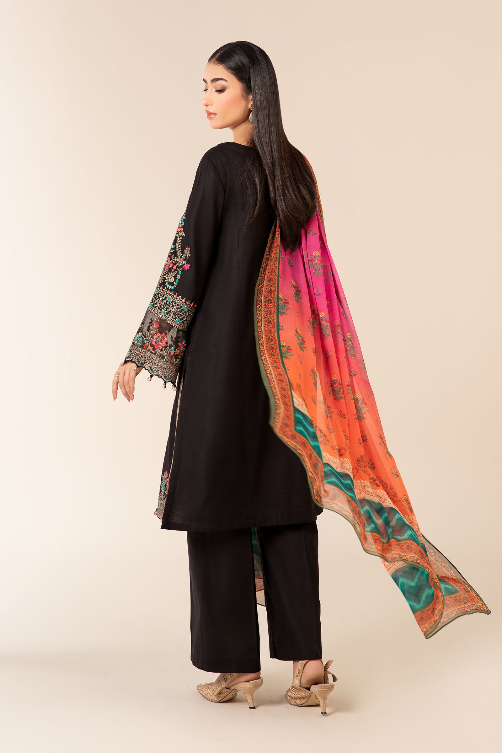 Black Embroidered Dobby Salwar Kameez (3-Piece) - Image 7