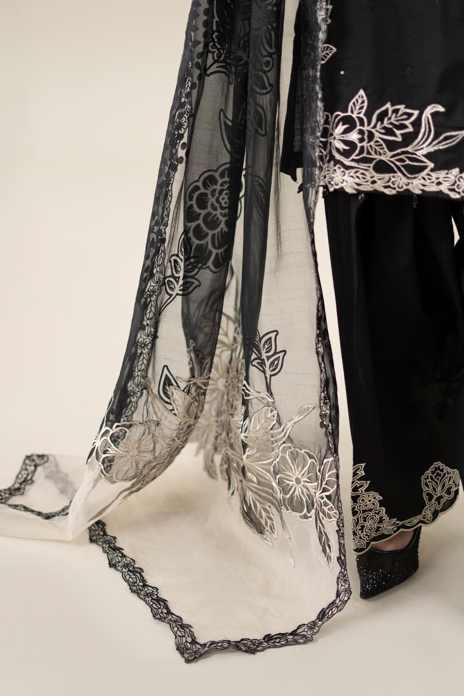 Black Embroidered Dobby Salwar Kameez (3-Piece) - Image 10